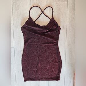 Red/Black Glitter Cowl Neck Vintage Mini Dress